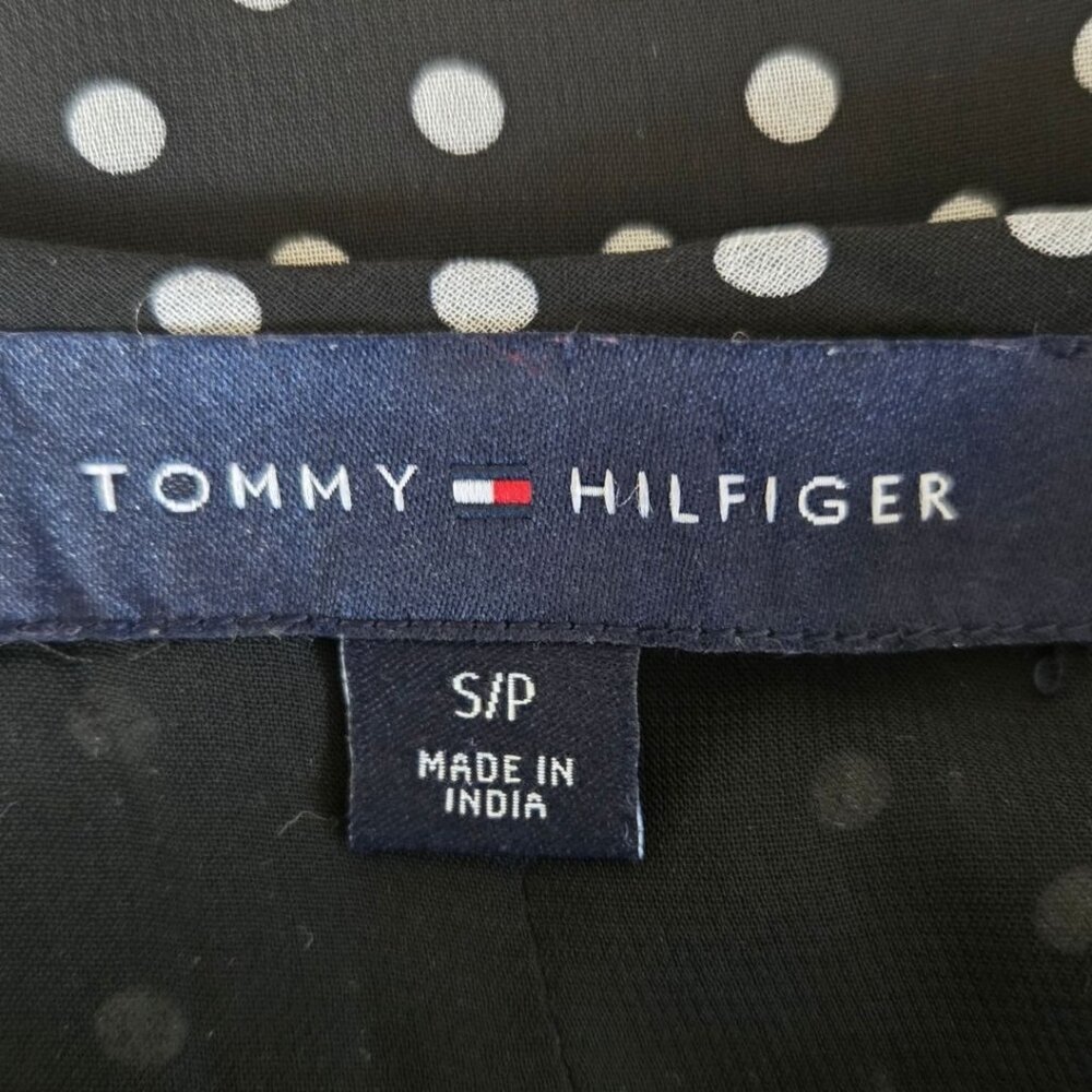 Tommy Hilfiger Black & White Polka Dot Blouse Pintuck Front & Tie Neck Small - Picture 5 of 7